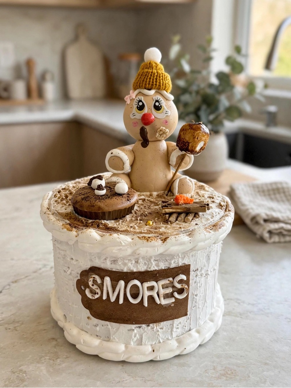 Handcrafted Fake Baked Faux White Smores Party Cake Topper Decoration - Picture 1 of 5